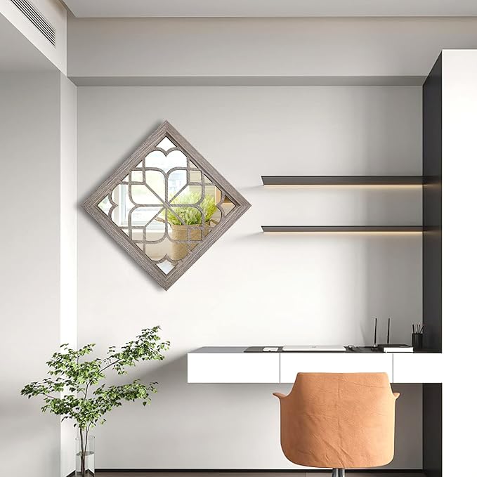 Wocred Set of 2 Farmhouse Square True Mirrors,Vintage Style Barn Wood Wall Decor, Accent Mirrors for Bathroom Renovation,Bedrooms,Living Rooms (12”x12”) - Image 2