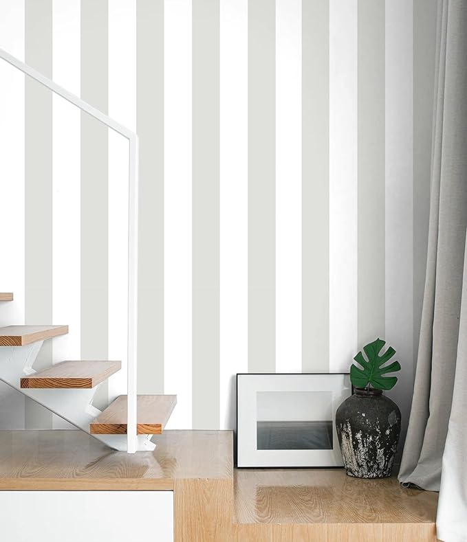 Guvana 17.7"×394" Grey and White Peel and Stick Wallpaper Striped Contact Paper Modern Self-Adhesive Wallpaper Gray Striped Removable Wall Paper for Bathroom Drawer Liner Decor by Guvana