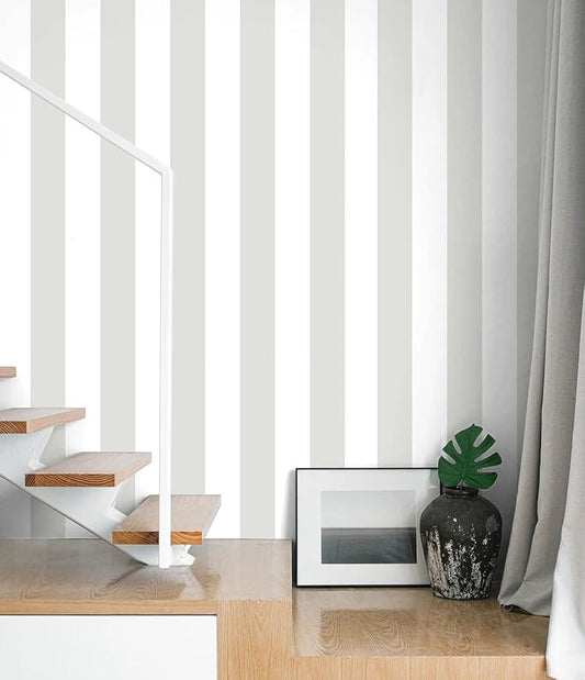 Guvana 17.7"x197" Striped Peel and Stick Wallpaper Grey and White Contact Paper Modern Removable Wallpaper Gray Striped Self-Adhesive Contact Paper for Livingroom Cabinets Decor by Guvana
