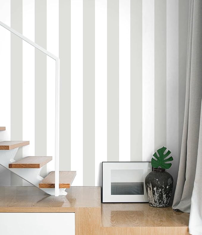 Guvana 17.7"x472" Grey and White Peel and Stick Wallpaper Striped Contact Paper Modern Self-Adhesive Wallpaper Gray Striped Waterproof Wall Paper for Bathroom Bedroom Decor by Guvana