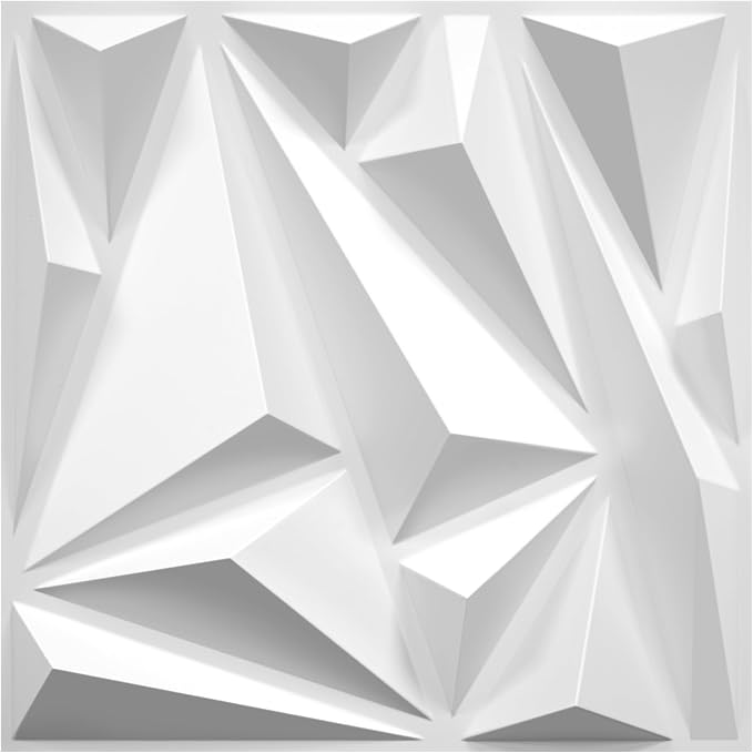 STICKGOO 50 Pack 3D Wall Panels for Interior Wall Decor 12''x12'' PVC | White Diamond Design, Waterproof Accent Wall Paneling for Bedroom, Gaming, Living Room, Office, TV Background Cover by STICKGOO