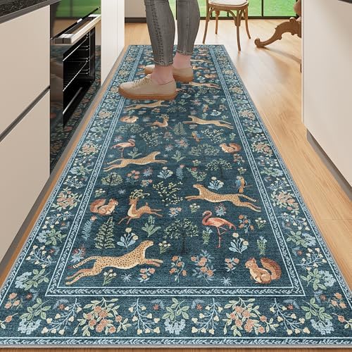 DUKINO 2x6 Runner Rug, Washable Animal Kitchen Rugs Non Slip, Blue by DUKINO