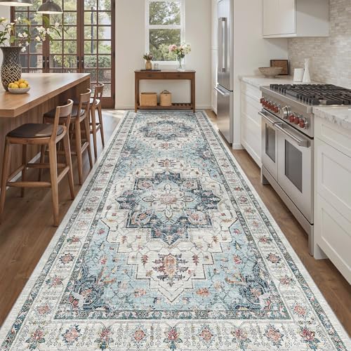 Madane 4x10 Wide Hallway Runner Rug Washable for Living Room, Blue by Madane