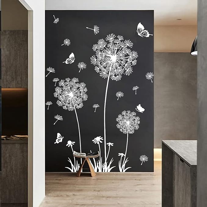 Arawat Wall Decals Peel and Stick Wall Stickers Decor Flower Wall Mural for Bedroom Butterfly Dandelion Wall Art Floral Wall Stickers & Murals for Living Room Bathroom Removable Door Sticker - Image 9