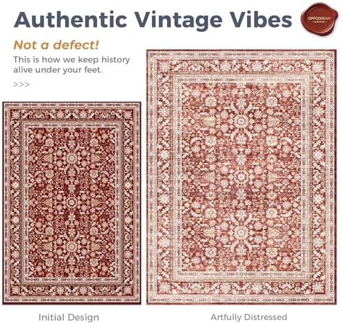 OPPODREAM Vintage RED Area Rugs 5' Round, Washable Rug for Living Room - Image 3