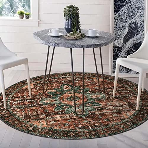 Moynesa Ultra-Thin Washable Round Rug - 4Ft Round Area Rugs for Bedroom Brown Bathroom Circle Mat, Non Slip Non Shedding Low Pile Indoor Floor Carpet for Living Room Coffee Table Kitchen, Brown - Image 7