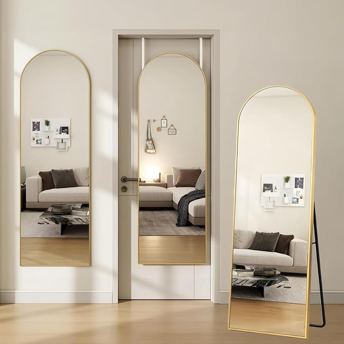 Dewfig 50"x 16" Full Length Door Mirror with Stand, Full Body Mirror, Gold by YourSpacePerfectlyReflected