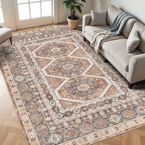 10x12 Area Rug Washable Vintage: Non Slip Living Room Large Rugs Brick - Image 2