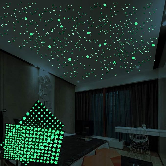 Quanhaigou Realistic 3D Domed Stars Glow in The Dark,615 pcs Dots Stars for Starry Sky, Stickers for Ceiling and Wall Decals, Perfect for Kids Bedding Room Party Birthday Gift(615 pcs) - Image 6