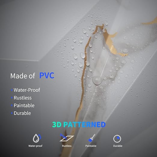 Art3dwallpanels 33 Pack 3D Wall Panel Diamond for Interior Wall Décor, PVC Textured Wall Panels, 12''x12'' Cover 32.Sq.Ft. Gold Veined White | PVC Accent Wall Panels for Interior Wall Decor, Living Room Lobby Bedroom Hotel Office - Image 3
