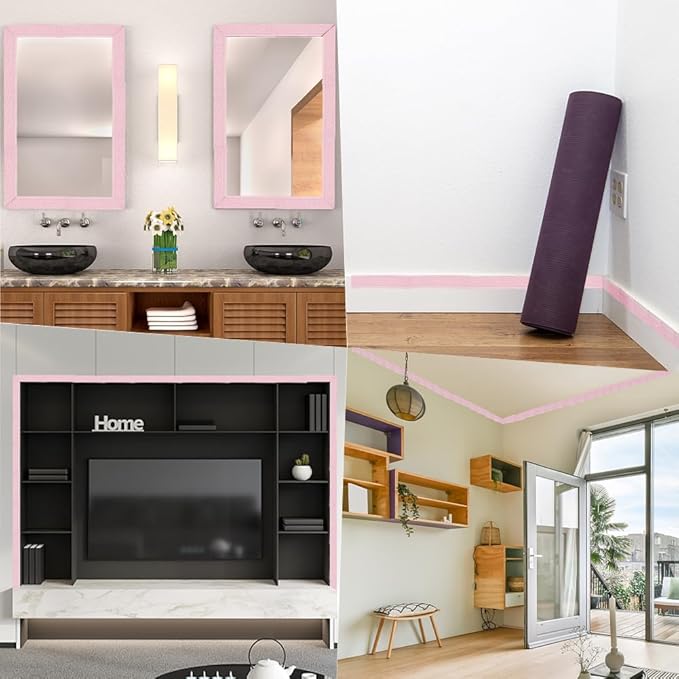 CRASPIRE 88 x 3in Crown Molding Peel and Stick 3D Flexible Foam Wall Trim Pink Self Adhesive Wallpaper Border Sticky Decorative Edging Baseboard Lines for Mirror Border Wall Hotel DIY Decor - Image 4