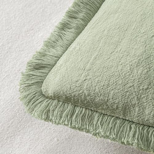 MIULEE Linen Fringe Decorative Euro Throw Pillow Covers Sage Green 22x22 - Image 3