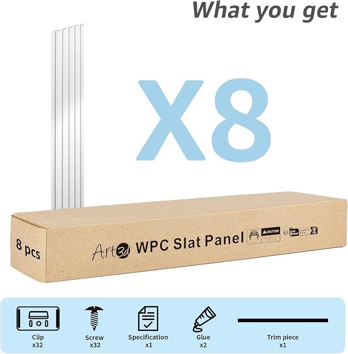 Art3d 108 x 6 in WPC Wood Slat Wall Panels, 3D Wall Accents, 8-Pack, White | Real Wood Grain, Durable, Water Resistant, Wear-Resistant, No Emission, Eco-Friendly, Easy to Care, for Living Room, Bedroom - Image 3