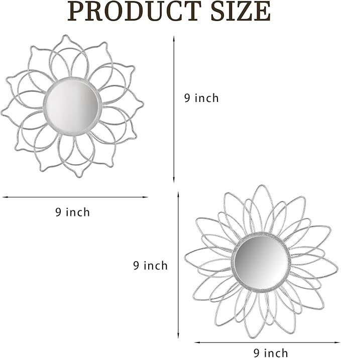 Silver Mirrors for Wall, Metal Flower Circle Mirrors for Home Decoration - Image 6