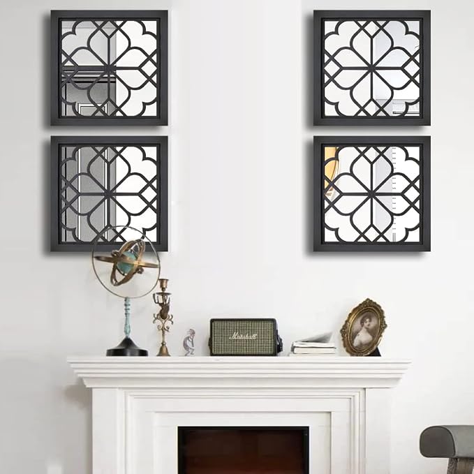 Wocred Set of 4 Mirrors Square Wall Mirror,Gorgeous Rustic Farmhouse Accent Mirror,Black Entry Mirror for Bathroom Renovation,Bedrooms,Living Rooms and More(12”x12”4pcs) - Image 5
