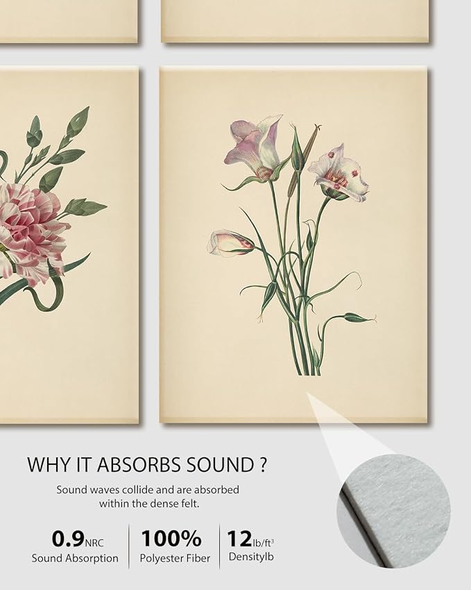 VIYYIEA Acoustic Art Wall Panels,Boho Flower Sound Proof Panels 48×32in | Minimalist Botanical Sound Absorbing Wall Decor for Bedroom Offic Living Room, No Drill Art Sound Absorbing Panel 8pcs - Image 7