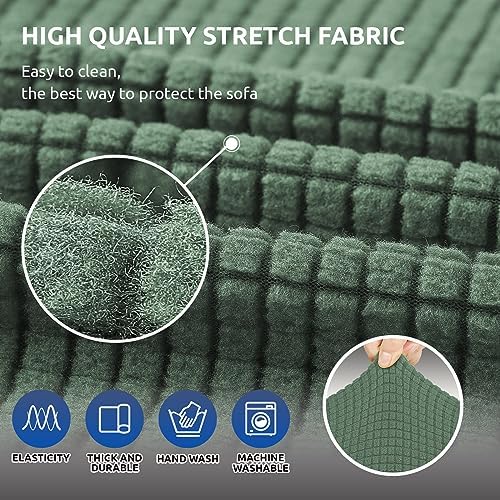 KEKUOU Stretch Couch Covers for Sofa, 3 Cushion Slipcover,Greyish Green - Image 5