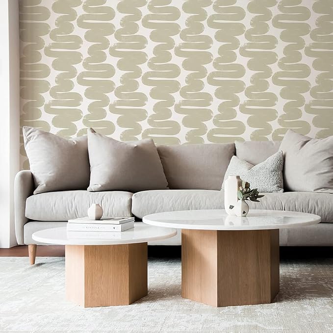 Tempaper x Bobby Berk Beige & White Wiggle Room Removable Peel and Stick Wallpaper, 20.5 in X 16.5 ft, Made in The USA - Image 3