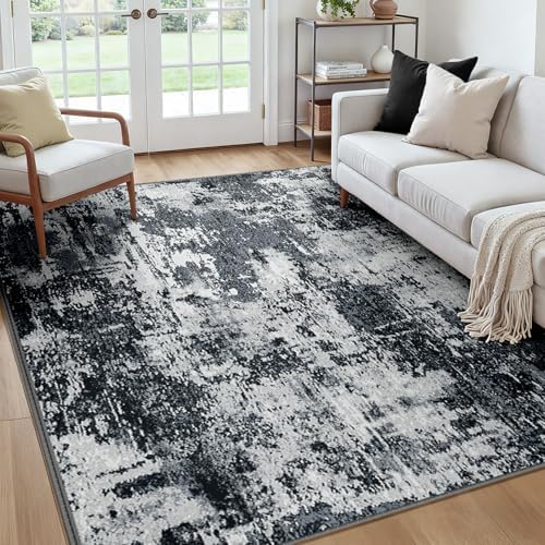 RELEANY Washable Square 7'x7' Area Rug for Living Room Black White by RELEANY
