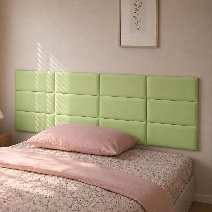 Anti Collision Wall Padding for Kids, Upholstered 3D Wall Panels | 4 Packs 7.8'' x 15.7'' Peel and Stick Headboard, Self Adhesive Wall Pads for Kids, Bedroom, Living Room, Grass Green - Image 3