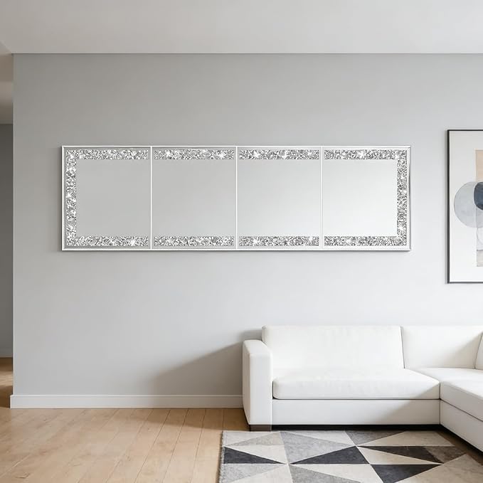 ZOLAPI Glamorous Crystal Crush Diamond Design – Adorned with Sparkling Crushed Diamond Trim Along the Edges, This Frameless Mirror adds a Touch of Luxury and Elegance to Any Space(11x14 inch 4pcs) - Image 3