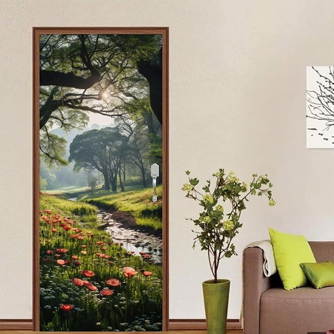 REDAMANCY Red Wildflower Forest Creek Peel and Stick Wall Stickers Vinyl 3D Mural Decals Decor Modern Wallpaper Self-Adhesive, Waterproof, Removable - Image 4