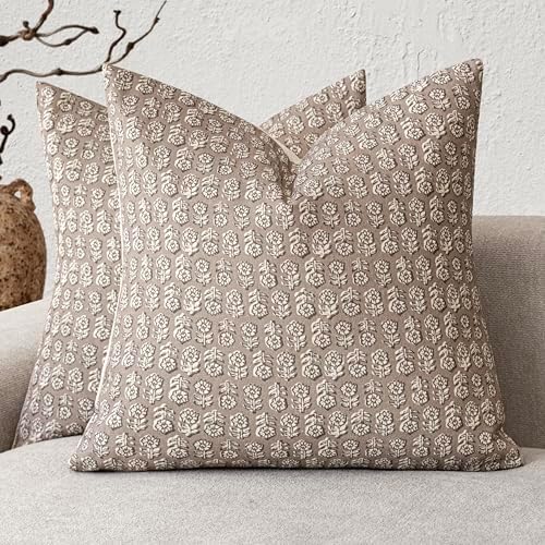 Foindtower Decorative Floral Print Throw Pillow Covers 24×24 Inch,Tan Taupe by Foindtower
