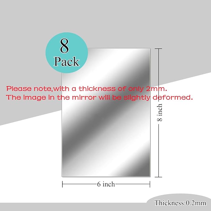 8 PCS Acrylic Mirror Tiles 0.2mm 8 x 6 Inch Self-Adhesive Flexible Plastic Mirror Sheets Full Length Mirror Stickers for Walls Bedroom Living Home Decoration - Image 2