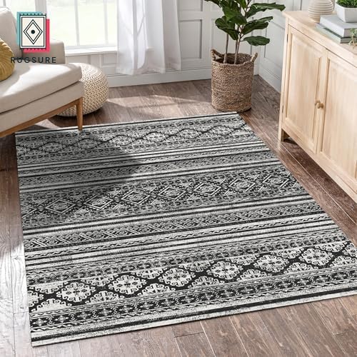 RUGSURE Washable Area Rugs 4' x 6' - 1/6 Thick - Moroccan-Inspired -Stain & Water Resistant Non-Slip - Resistant Rug for Living Room, Bedroom, Nursery, Pet & Child Friendly (Black) - Image 4