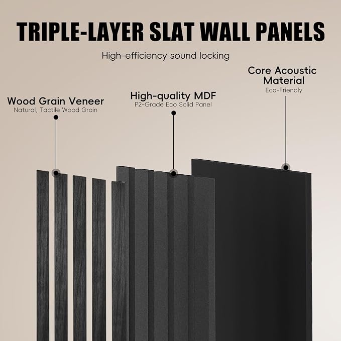 RITOLLO 4 Pack Wood Panels for Wall, 47.2"×23.6" Wood Slat Acoustic Panels for Wall, Soundproof Panels, 3D Fluted Panels for Interior Decor (WoodBlack) - Image 4