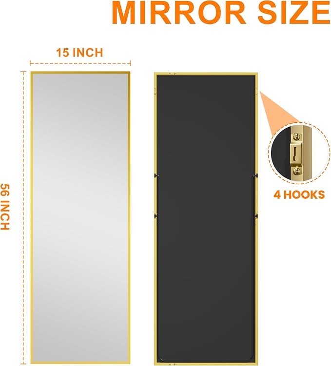 TRAHOME Full Length Floor Mirror 56"x15", Large Standing Body Mirror, Gold - Image 9