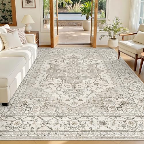 Madane 5x7 Area Rugs for Living Room, Non-Slip Washable Rug, Beige/Brown by Madane
