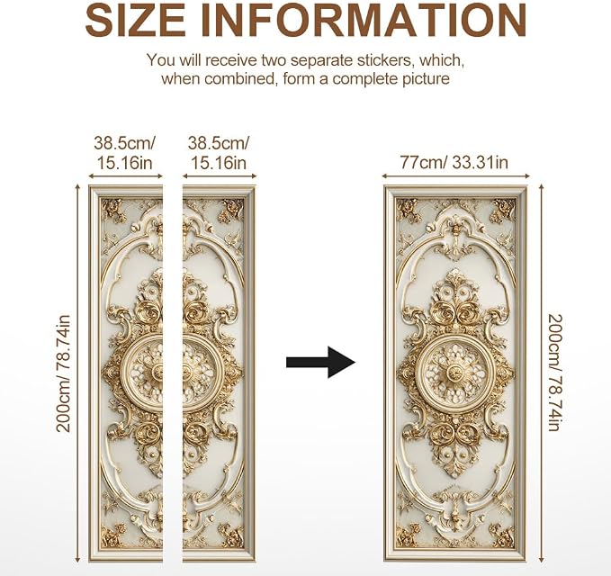 Baroque Door Mural, Gold Ornamental Medallion Door Cover | Waterproof PVC, 30.3" W x 78.7" L; gold baroque design for entryway, bedroom, living room or office doors. - Image 4