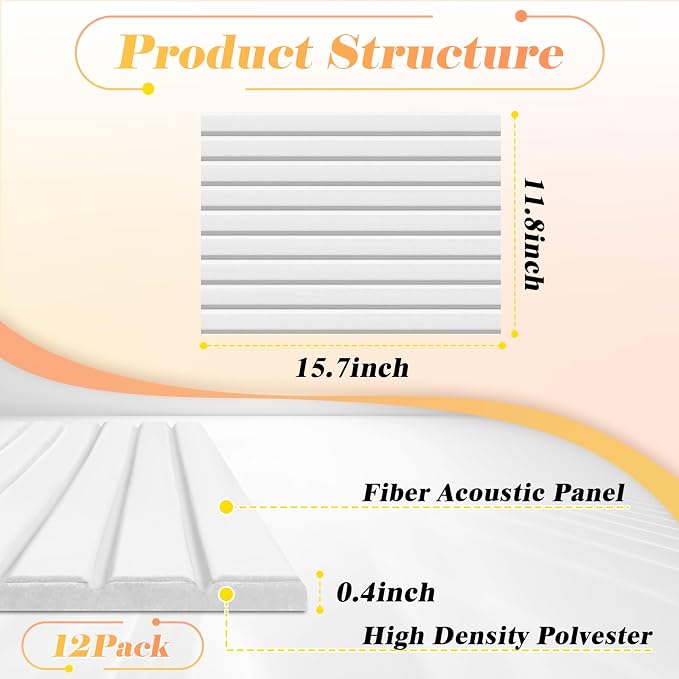 16" x 12" Acoustic Panels 12 Pack, Self-Adhesive 3D Wall Tiles White | Polyester Panels for Sound Absorption, Covers 16 Sq Ft, Odor-free, Harmless to Breathe & Touch, Reduce Noise and Echo, White - Image 2