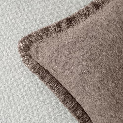 MIULEE Linen Fringe Decorative Fall Euro Pillow Covers Malt Ball 24x24 - Image 3