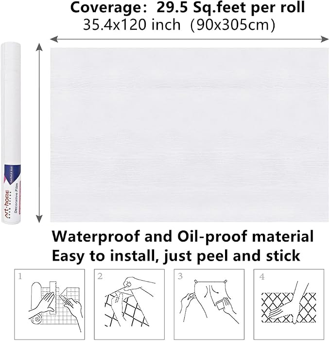 Arthome Peel and Stick Wallpaper - White Wood Contact Paper - White Wallpaper - Self-Adhesive, Removable and Waterproof for Cabinet, Countertop (33" x 120") - Image 7