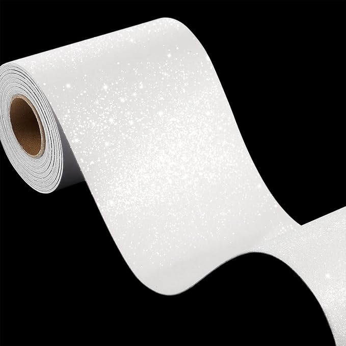 FunStick 3.9"x472" Pearl White Glitter Wallpaper Border Peel and Stick Sparkly White Wallpaper Borders for Bedroom Bathroom Mirror Frame Border Wallpaper Removable Glitter Contact Paper for Wall Decor by FunStick