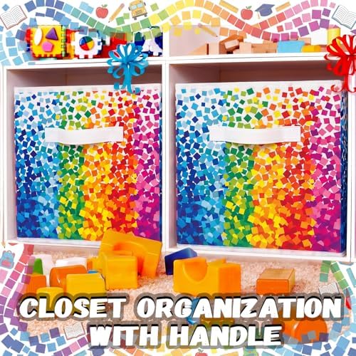 Chunful 6 Pcs 11" Fabric Cube Storage Bin Rainbow Multicolor Dots - Image 6