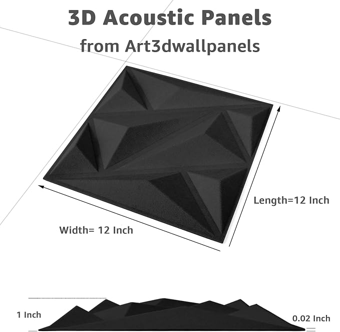 Art3dwallpanels 20 Pack Acoustic Panels, Black, 12 X 12 Inch | Soundproof Wall Panels, Acoustic Sound Dampening, 3D Sound Absorbing, for Living Room Bedroom, Retardant Formaldehyde Free - Image 2