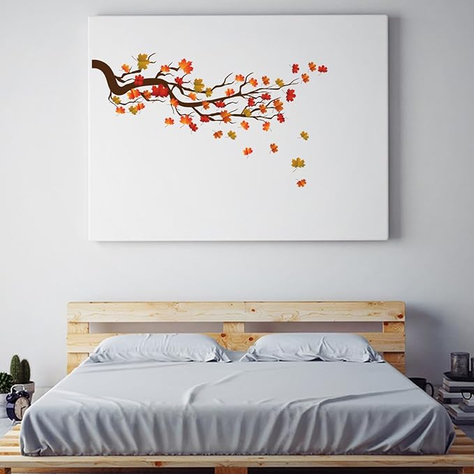 Autumn Maple Tree Wall Stickers, Chinese Style Autumn Fallen Leaves Wall Murals Peel and Stick 3D Wall Art Stickers Murals Home Decor for Girls Bedroom Nursery Rooms Living Room - Image 3