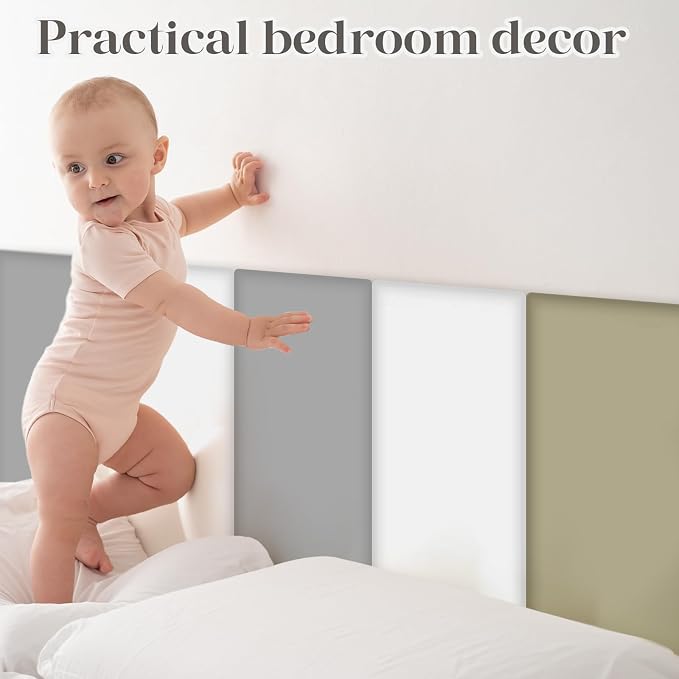 Hahafelt Wall Padding for Playroom Peel and Stick Headboard 3D Anti Collision Upholstered Wall Panels Self Adhesive Headboard(15.75" X 7.87" X 1.18",Gray Colors,8 Pack) - Image 5