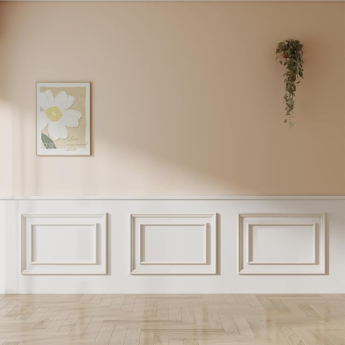 JBER Peel and Stick Wall Molding Kit, 6 Pre-Cut Bilinear Panels, White | Ready-to-assemble pre-cut molding, 3D trim panels for interior wall décor, living room & bedroom accent wall by JBER