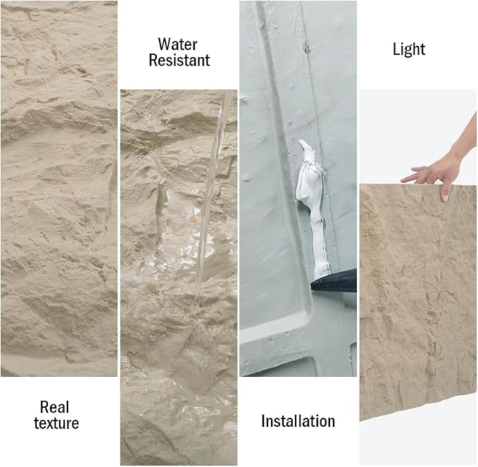 4-Pack 3D Faux Stone Wall Panels Rock Wall Panel Stone Yellow | 47.24"*23.62" PU Stone Wall Panels for Interior Decor, Lightweight & Waterproof - Image 5