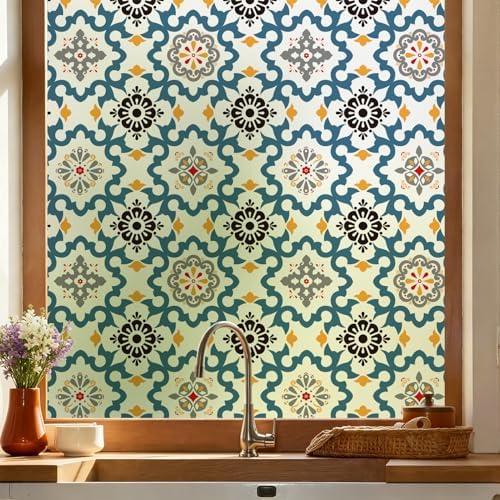DKTIE Window Privacy Film Moroccan Tile Pattern, 17.7in X 78.7in by Dktie