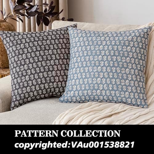 Foindtower Decorative Floral Print Throw Pillow Covers 24×24 Dusty Blue - Image 4