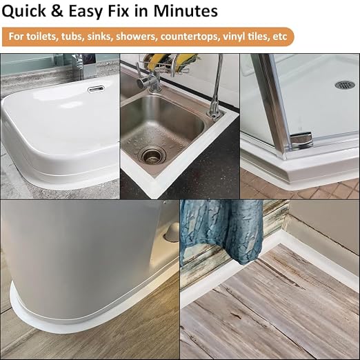 White Caulk Tape Self Adhesive Waterproof, Bathroom Peel & Stick Caulking Strip Floor Tile Wallpaper Toilet Tub Shower Wall Trim, DIY Project Renter Friendly Decor, Quick & Easy to Install in Minutes - Image 3