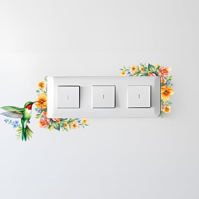 PLIGREAT Hummingbird Flowers Wall Decals, Floral Art Bird Wall Stickers Removable Vinyl Peel and Stick Art Decals for Bedroom Living Room Bathroom Home Door Corner Decor - Image 4