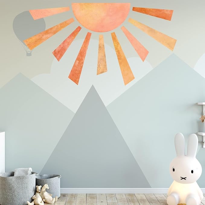 67.7x38.9 Inch Boho Half Sun Wall Decal - Watercolor Modern Mural, Removable Peel and Stick Vinyl Stickers for Classroom, Living Room, Bedroom, Playroom Decor - Image 3