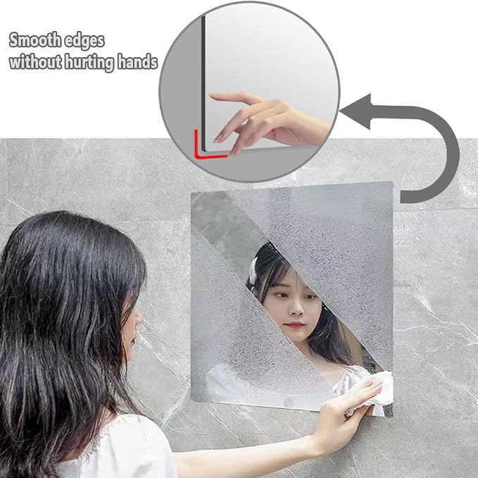Acrylic Mirror Tiles, 8x8 in Shatterproof Wall Mirrors, 4 Pack - Image 3