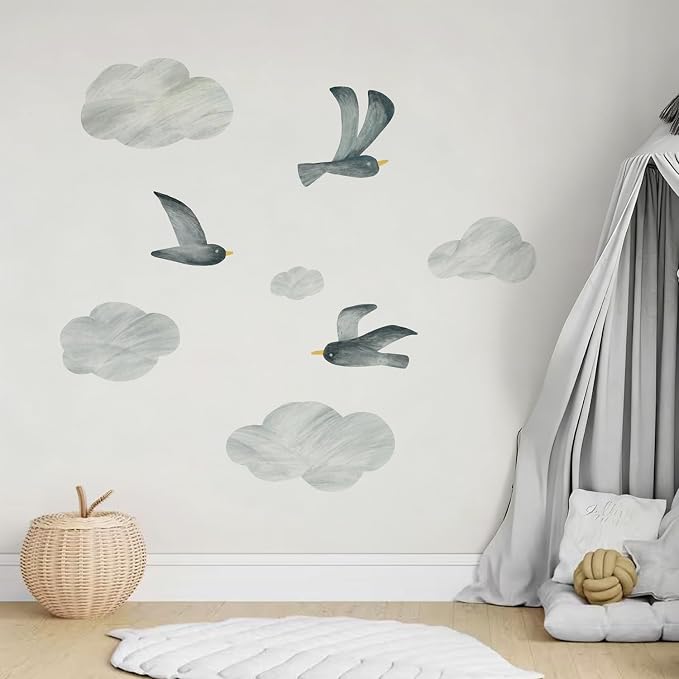 16pcs Flying Bird Wall Stickers,Seagull Wall Decals Self-Adhesive Fabric DIY Clouds Removable Wall Decals Living Room Kidsroom Bedroom Wall Art Home Nursery Decor - Image 5